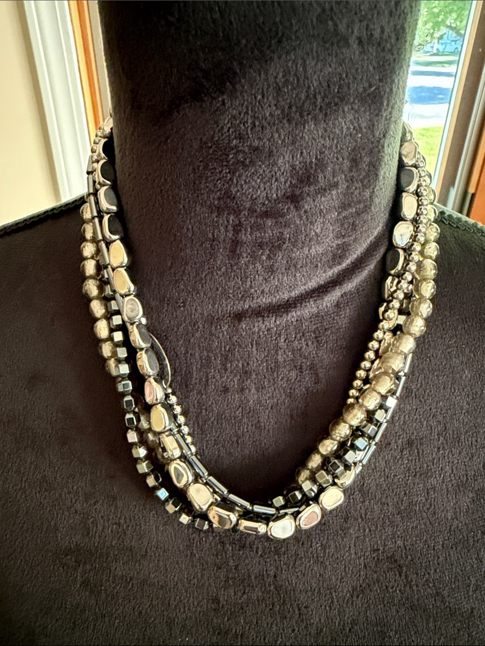 Silpada N1936 Hailstone 5 Strand Hematite and Silver Bead Necklace, RETIRED